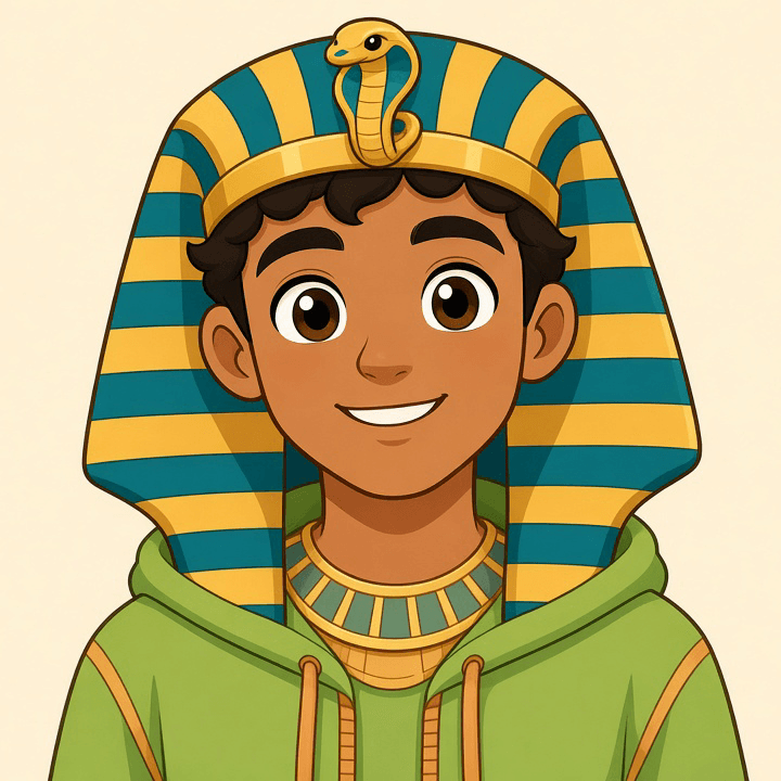 Midan Shady Sphere mascot: a young Pharaoh in a nemes headdress and lime hoodie